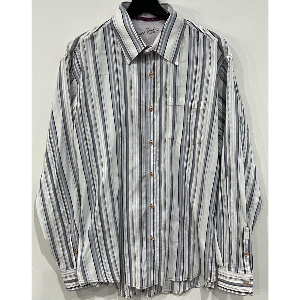 Arnold Zimberg Shirt Mens Large Striped Long Sleeve Button Up Casual Flip Cuff